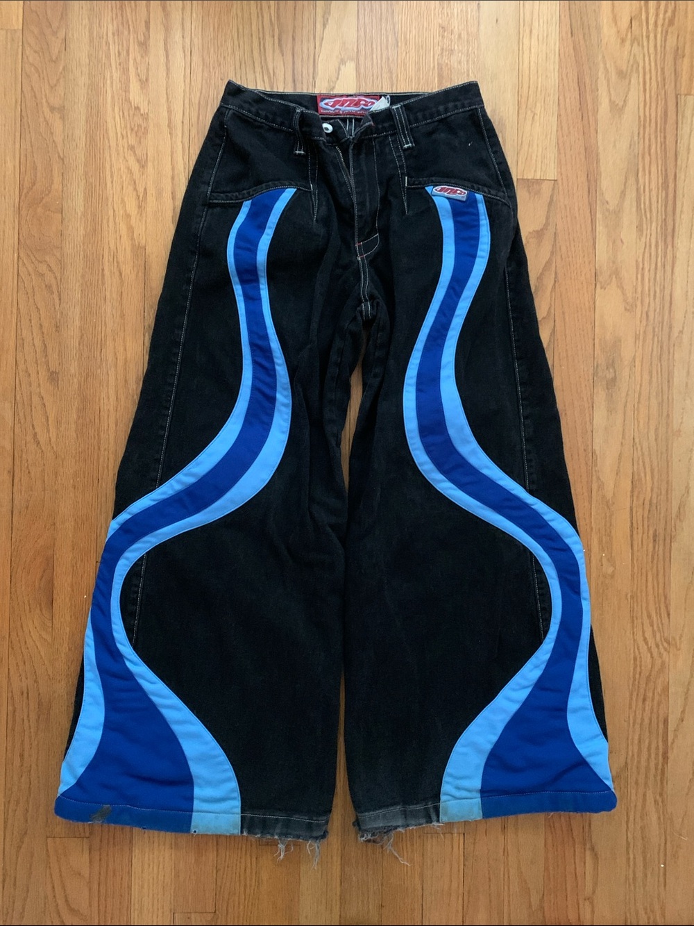 Vintage 1997 JNCO Black Blue Hypnotix Wide Leg Jeans Size 9